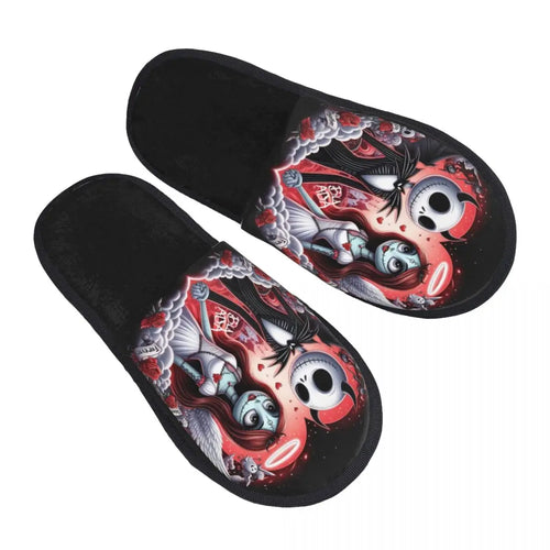 Custom Halloween Jack Skellington Cartoon House Slippers Women Cozy