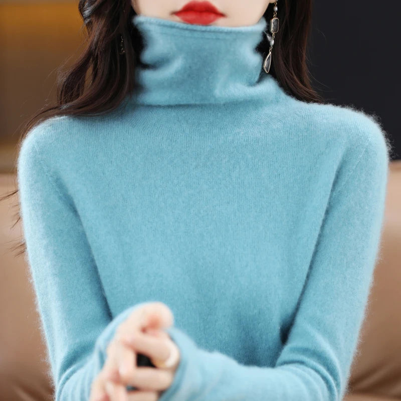 100% Merino Wool Turtleneck Pullover Knitwear Women's New Autumn And