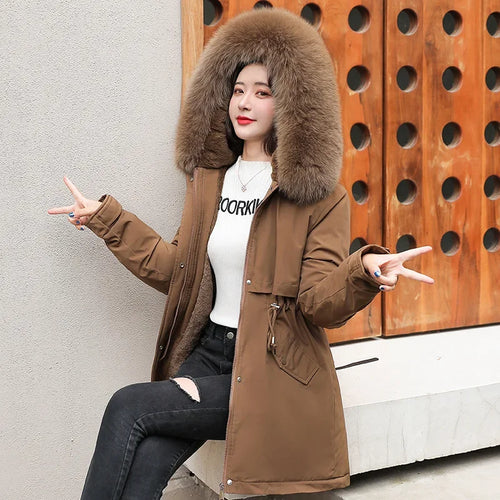 Women Parka Fashion Long Coat Wool Liner Hooded Parkas 2024 New Winter