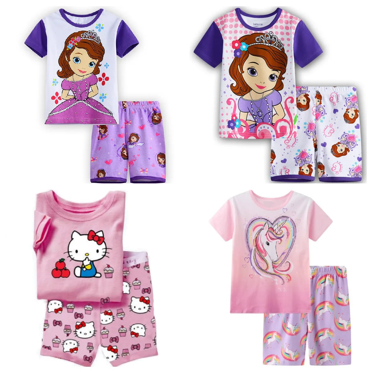 Hot Short sleeved Pajama and pajama suit Sofia Kitty Fan Unicorn kids