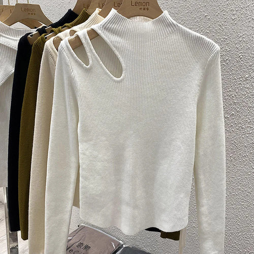 Turtleneck Knitted Women Sweater Ribbed Pullovers Autumn Winter Basic